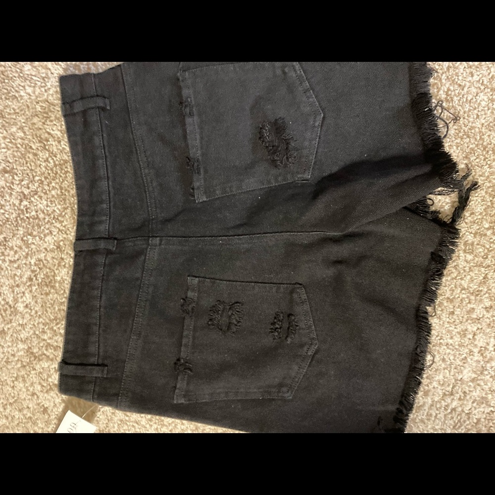 Black Distressed Denim Shorts